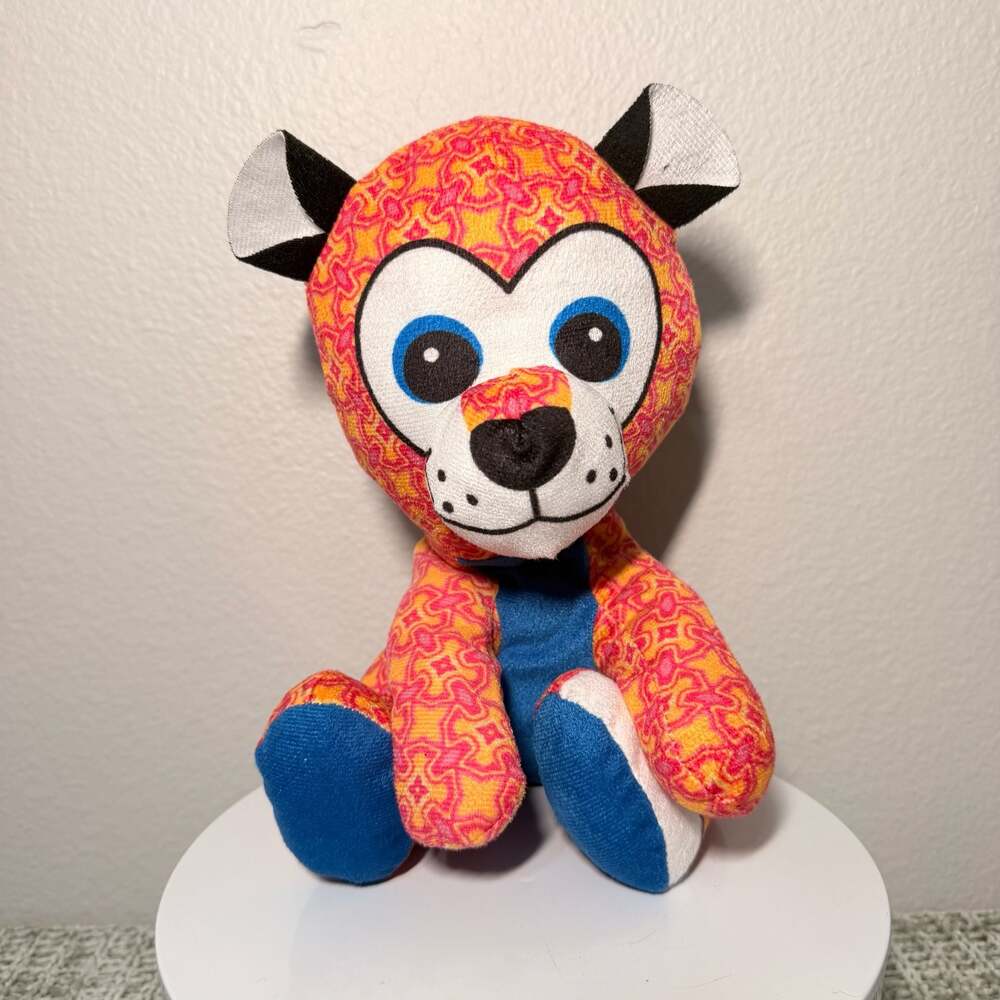 Orange and Pink Patterned Plush Animal Toy